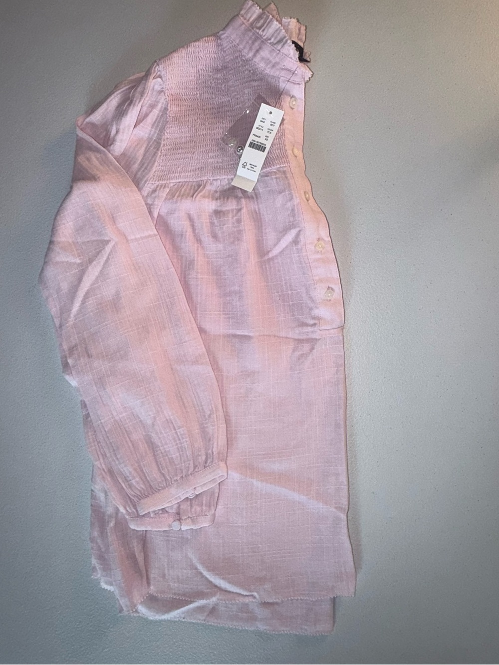 J.Crew NWT Pink Smocked Ruffle Neck Cotton Blouse XS Long Sleeve Boho Top - Picture 7 of 12